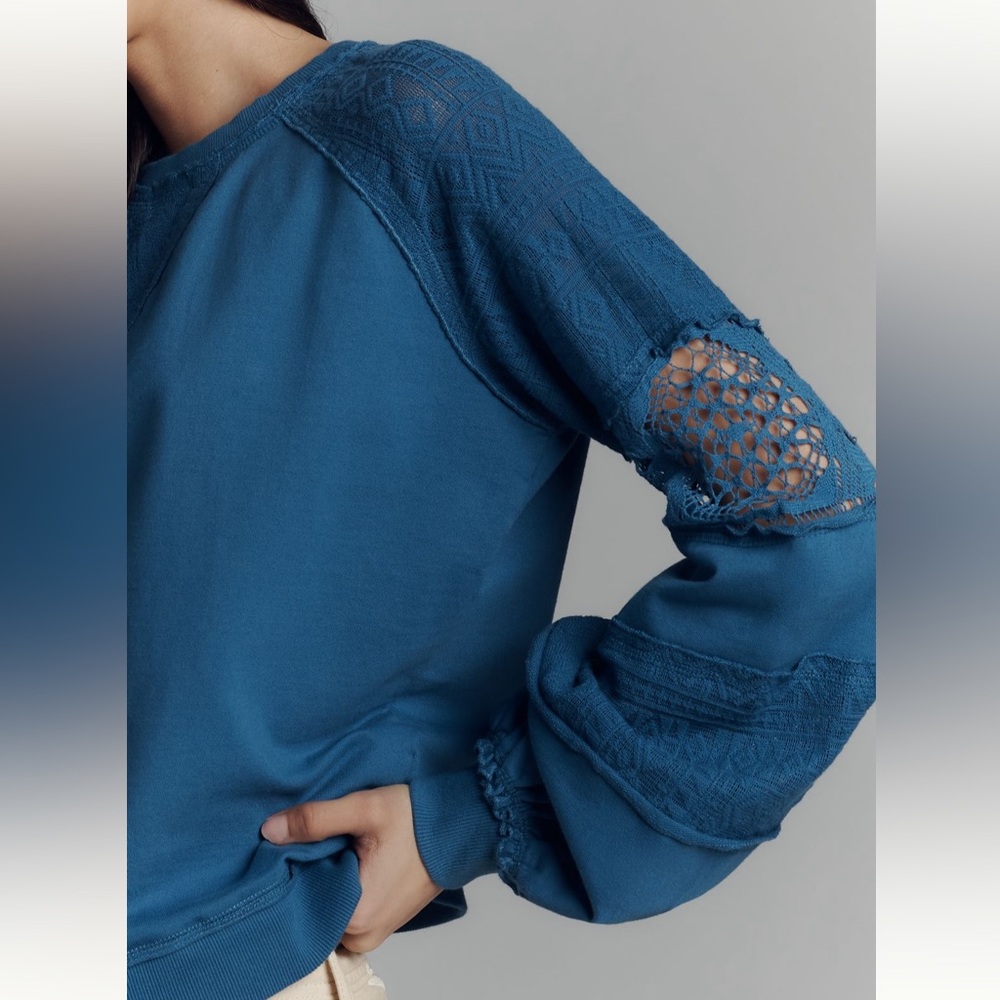 Anthropologie Lace Balloon Sleeve Top - Picture 2 of 9